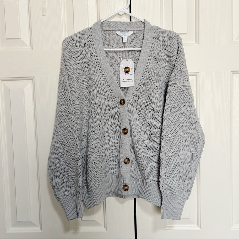 Time & Tru Cardigan, Gray, Large